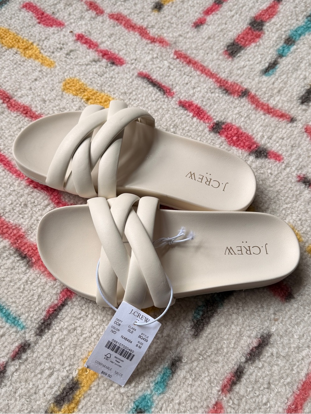J. Crew Women's Ivory criss cross Braided Slide Sandals